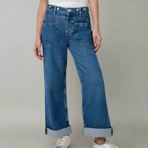 We The Free Palmer Cuffed Jeans Womens 27 Blue Wide Leg Baggy Relax Free People